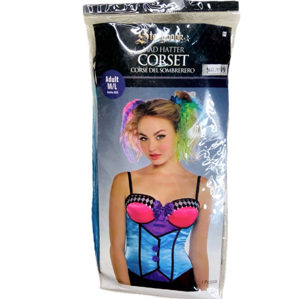 AMSCAN Mad Hatter Corset Bustier Multicolor Adult Size M/L - Picture 7 of 9